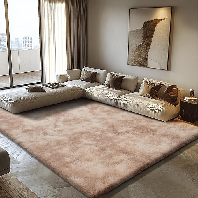 Ultra Soft Fluffy Area Rugs for Bedroom Living Room 10x14, Nursery Rug, Non-Slip Carpet for Kids Dorms Decor, Shaggy Bedside Rug, Mottling Beige