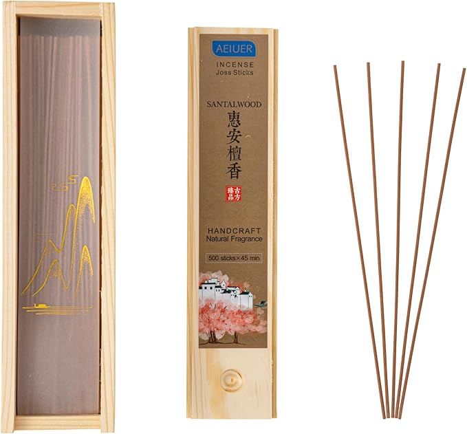 Natural Premium Fragrance,8" Joss Sticks Incense,500 Pieces *45mins,Chinese Classic Handcraft Recipe (Sandalwood 惠安檀香)