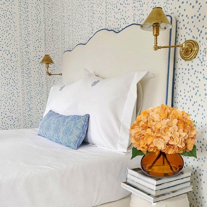 Hollyone Hydrangea Fall Flowers Artificial for Decoration with Glass Vase Yellowish Orange Silk Faux Flowers Arrangements in Vase with Fake Water Autumn Table Centerpiece Fall Decorations for Home