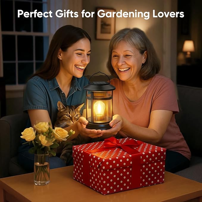 Solar Lanterns Outdoor Waterproof: 2 Pack Hanging Solar Lights for Outside Patio Porch Garden Tabletop Decor - Bright LED Warm White Solar Powered Lighting - 2025 Gardening Lovers Mom Gifts