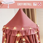 Kertnic Decor Canopy for Kids Bed, Soft Smooth Playing Tent Canopy Girls Room Decoration Princess Castle, Dreamy Mosquito Net Bedding, Children Reading Nook Canopies in Home (Red Bean Color)