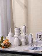 Set of 9 Ceramic Bud Vases for Pampas Grass Flowers, Small Vases in Bulk for Centerpieces Boho Vases for Wedding Decorations Neutral Living Room and Bedroom Decor DIY Gift (White-2)