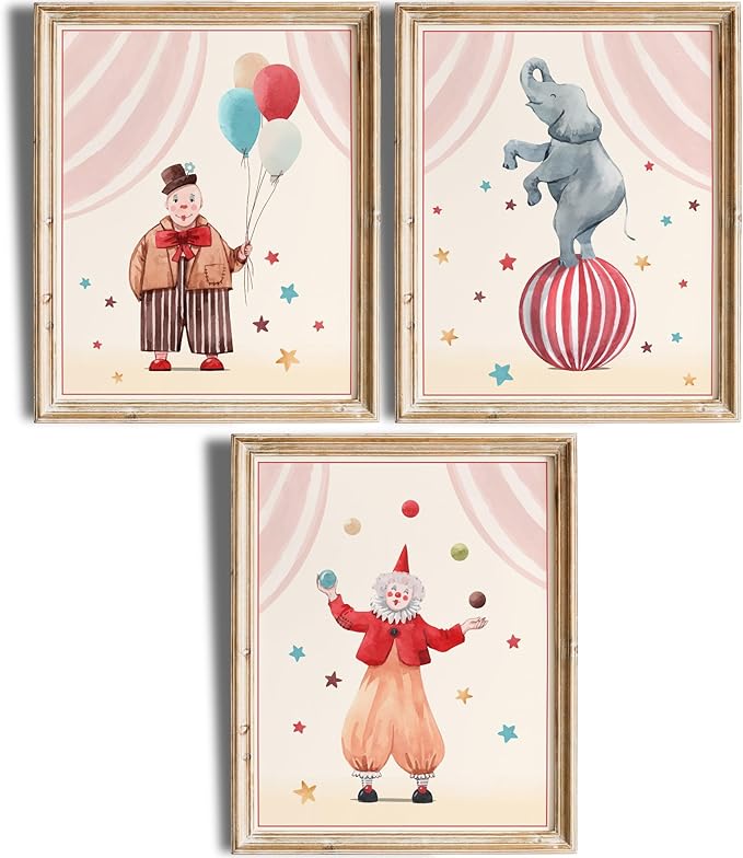 Circus Nursery Wall Art Prints (Set of 3) - Unframed - 8x10s | Delightful and Colorful Unframed 8x10 Inches Prints | Wall Art for Kids | Kids Room Décor | Classroom Décor | Bedroom Wall Décor