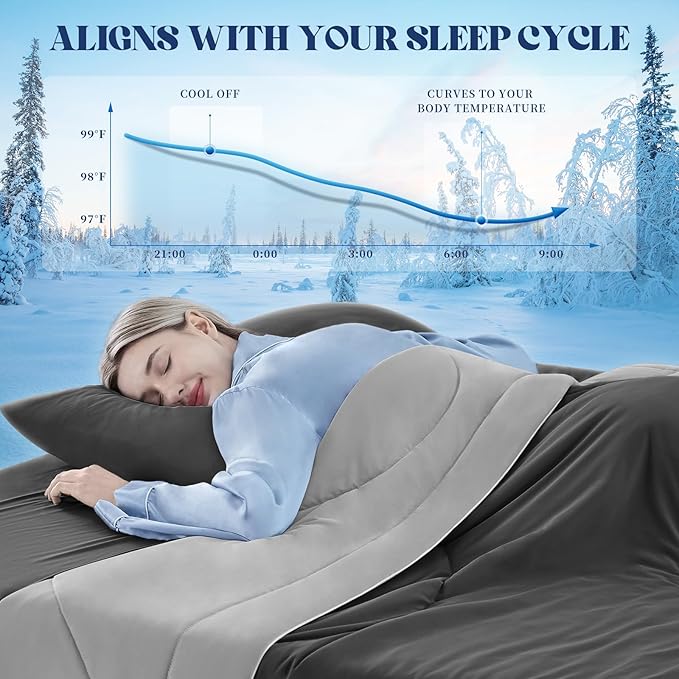 Cooling Comforter Queen Size, Double-Sided Cooling Blanket for Hot Sleepers & Night Sweats, Arc-Chill Q-Max > 0.4 Breathable Ice Blanket, Lightweight Cold Comforter (80''x90'', Dark Grey)