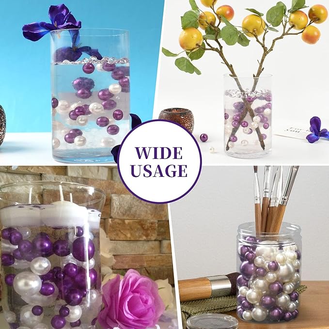 200PCS Purple Faux Pearls Beads for Centerpiece Vases, Vase Filler Faux Pearls, No Holes Filler Beads for Party Anniversary Birthday Wedding Table Decor, 10/14/20/30mm
