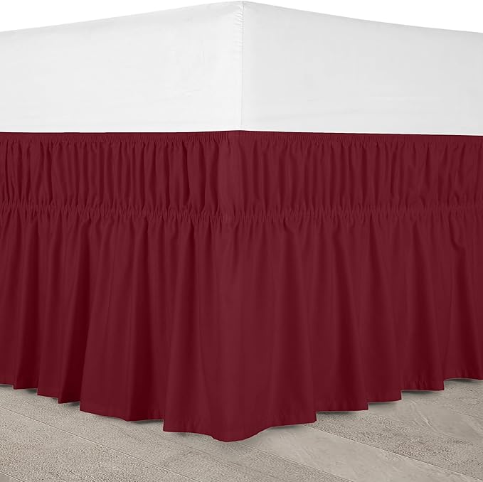 Utopia Bedding Queen Elastic Bed Ruffle - Easy Wrap Around Ruffle - Microfiber Bed Skirt with Adjustable Elastic Belt 16 Inch Tailored Drop - Hotel Quality Bedskirt, Fade Resistant (Queen, Burgundy)