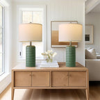 PoKat 23" Dark Green Ceramic Table Lamps Set of 2, Modern Table Lamps for Living Room, Farmhouse Lamps for Bedroom Night Stands, Traditional Nightstand Desk Decor Lamps