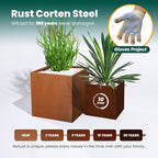 Corten Steel Planter Box Metal Outdoor Large Rectangular Rustic Durable Antique Detached for Commercial Residential Patio Deck and Backyard 17" x 17" x 18"
