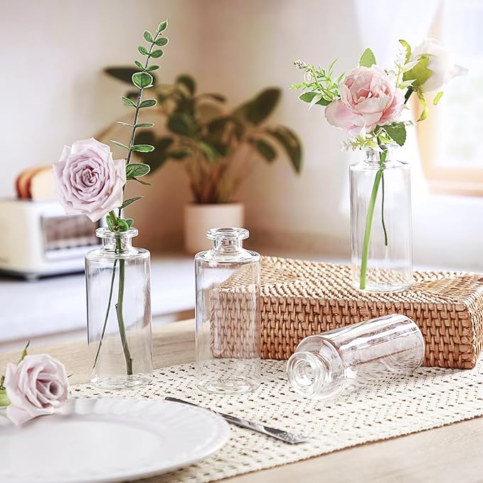 Honeydak Set of 24 Plastic Bud Vases, Vintage Decorative Mini Flower Vases Bulk for Table Centerpieces, Wedding Reception, Home Decor, Housewarming Gifts(Smooth)