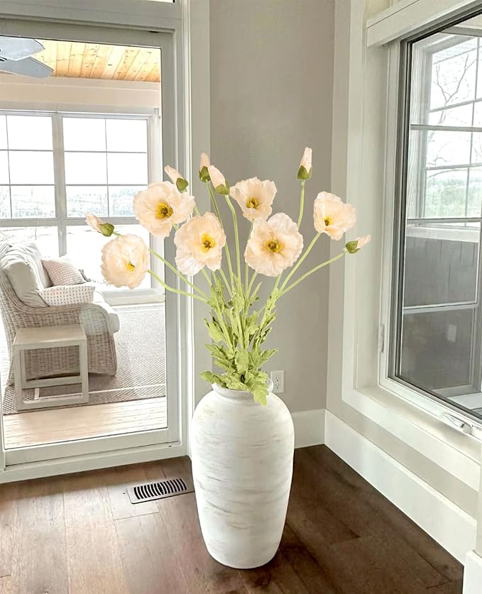 IPOPU 43.3" Poppy Flowers Artificial Flowers 6PCS Fake Silk Poppies Long Stem Artificial Flowers for Tall Vase for Wedding Party Home Decor(Champagne)