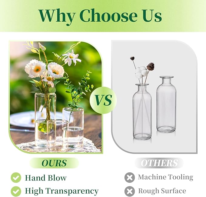 Small Glass Bud Vases for Centerpieces – Hewory 24pcs Clear Blown Single Flower Vases Bulk, Modern Mini Cylinder Vase Set for Wedding Anniversary Birthday Party Events Home Living Room Table Decor