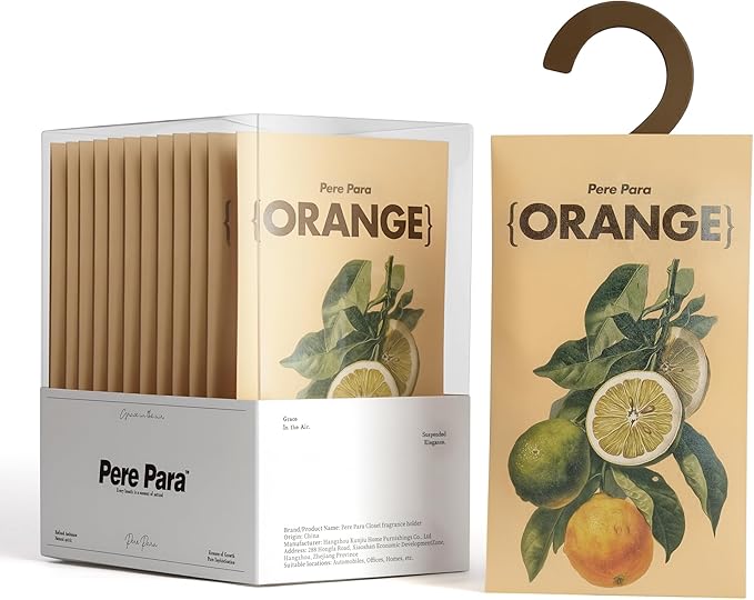 Potpourris Orange Citrus Scented Hanging Paper Sachets - 12 Pack for Closet & Home | Long-Lasting Air Freshener & Odor Eliminator for Drawer, Car, Bathroom | Ideal Gift Idea
