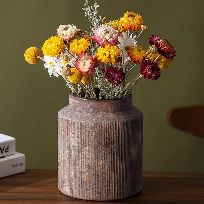 Farmhouse Vase for Home Decor, Vintage Rustic Terracotta Flower Vase Suitable for Home Decor, Living Room, Shelf, Dining Table. 7IN （Red Rust Color）