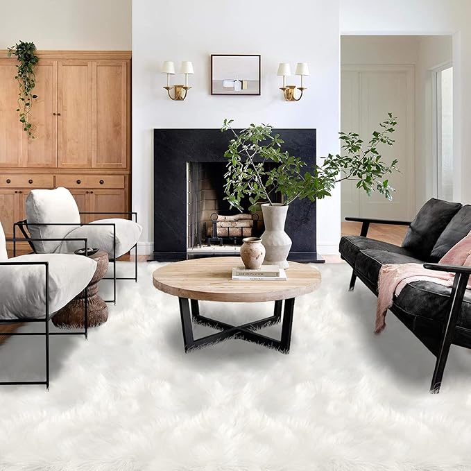 Latepis 9x12 Area Rug for Bedroom White Fluffy Rugs Washable Faux Fur Rug for Living Room Fuzzy Shaggy Rug for Office Entertainment Room Home Décor Rectangle