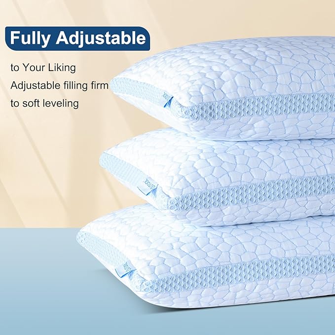 QUTOOL Enhanced Cooling Pillows for Sleeping, Shredded Memory Foam Pillows 2 Pack, Bed Pillows King Size Set of 2, Support Yet Soft Pillow for Side, Back Sleepers