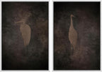 SIGNFORD Framed Canvas Print Wall Art Set Abstract Crane Silhouettes Vintage Dark Tones Illustration Modern Art Decorative Nordic Nature for Living Room, Bedroom, Office - 16"x24"x2 White