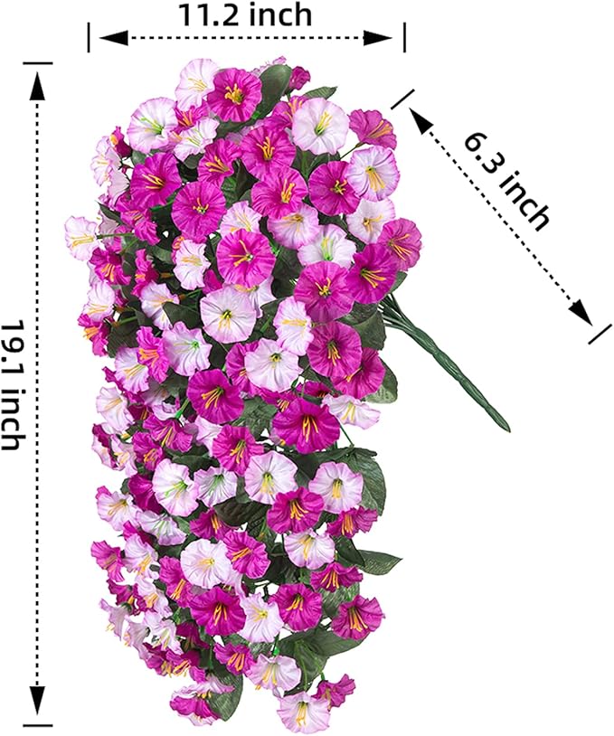 Artificial Fake Fall Hanging Mums Flowers Plants for Outdoor Outside, 2 PCS Faux Silk Morning Glory Trailing Vines Look Real UV Resistant for Porch Planter Patio Decor (Light Fuchsia and Fuchsia)