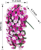 Artificial Fake Fall Hanging Mums Flowers Plants for Outdoor Outside, 2 PCS Faux Silk Morning Glory Trailing Vines Look Real UV Resistant for Porch Planter Patio Decor (Light Fuchsia and Fuchsia)