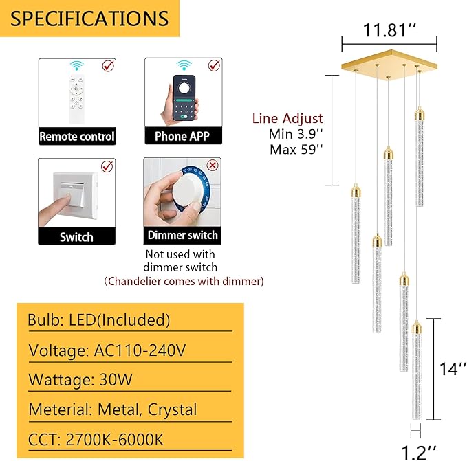 Mini Chandelier Crystal Pendant Lights for Kitchen Island Modern LED Dimmable Ceiling Handing Lighting Adjustable Flush Mount Ceiling Light for Dining Room Bedroom Foyer