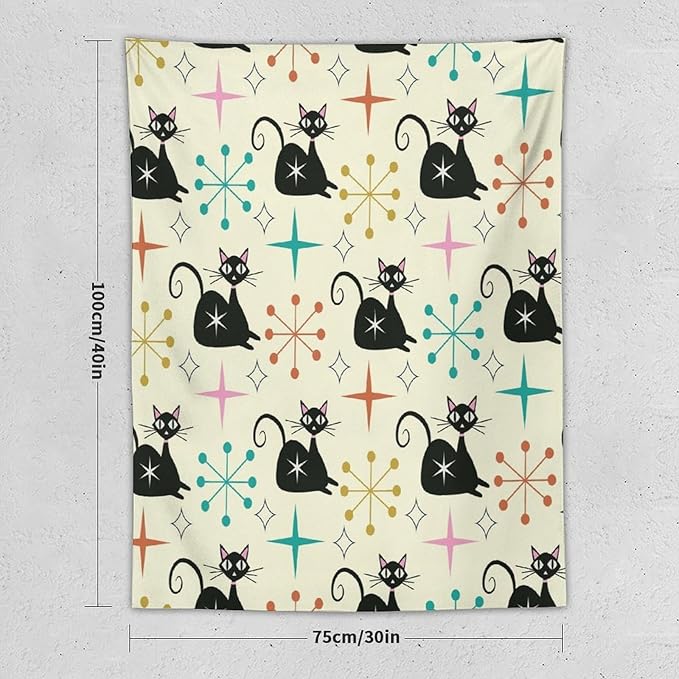 ICMOLYYENLO Abstract Cat Tapestry, Medieval Abstract Atomic Star Cat Vintage Home Wall Hanging Art Tapestry for Bedroom Living Room Dormitory 60x80 Inch