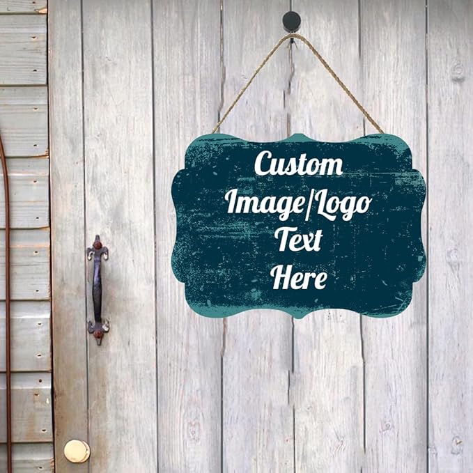 Personalized Wooden Welcome Sign - Front Door Decor, Customized Image/Text Hanging Sign for Home, Office - Farmhouse Decor - 11.2 * 8 Inch