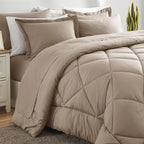 CozyLux King Size Comforter Set Khaki - 7 Pieces Bed in a Bag King, Luxury Soft Bed Set for All Seasons, Bedding Set with Down Alternative Comforter, Sheets, Pillowcases & Shams