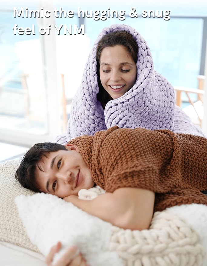 YnM Chunky Throw Blanket, Medium-Weight, Hand Knitted, Skin Friendly, Ventilated and Breathable, Machine Washable, Home Décor Piece for Couch, Sofa and Bed (Iris Lavender, 50x70 Inch)