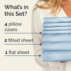 Split King Sheets Set 7 Piece - Includes 4 Pillowcases - Bed Sheets Split King - Soft Hotel Luxury Bedding - Cooling, Comfy & Breathable - 1 Flat & 2 Fitted & 4 Pillowcases w/ Deep Pockets - Sky Blue