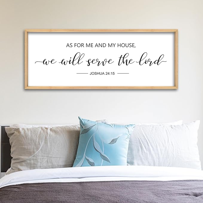 ZZJJHYWGQ As For Me And My House We Will Serve The Lord Wall Decor Art 32" x 12" Large Bible Verse Sign for Bedroom Christian Wood Framed Wall Hanging (Wood)