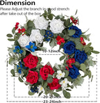 WANNA-CUL Patriotic Wreath Decorations, 24 Inch Rose 4th of July Wreaths for Front Door, Red White Blue Spring Door Wreath for Independence Day, Memorial Day for Indoor Outdoor Decor