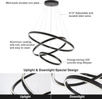 Modern Pendant Chandelier, 15.7"-31.4" Black, 3000K High Ceiling Foyer Entryway Light