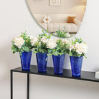 MCMCNCUIU Crystal Vases Set of 4, Blue Glass Vases, Crystal Vase for Centerpieces, Modern Flower Vase for Living Room, Bedroom, Kitchen, Dining Table, Shelf, Wedding, 6 Inches