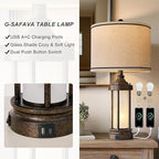 25'' Table Lamps Set of 2 for Living Room Bedroom Farmhouse Metal Lamps with 2 USB Ports, Built-In Frosted Glass Night Light Vintage Industrial Nightstand Bedside Lamp, 4 Bulbs Included, Bronze