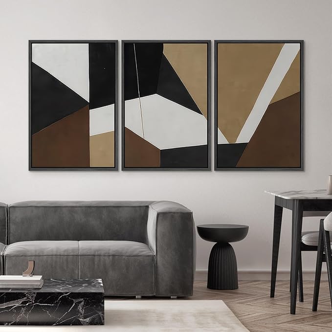 SIGNWIN Framed Canvas Print Wall Art Bold Geometric Shapes Modern Black, White, and Brown Abstract Photography Modern Art Minimalist Black and White for Living Room, Bedroom, Office - 16"x24"x3 Black