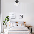 Industrial Semi Flush Mount Ceiling Light Black Chrome, 800 Lumen LED Bulb Included, Clear Glass Shade Ceiling Light Fixture, Farmhouse Light Fixture for Hallway Corridor Kitchen Bathroom