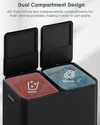 Arlopu 16Gal Dual Trash Can w/2 Built-in Box for Odor Control, Hands-Free Kitchen Garbage Bin, Recycle Waste Dustbin, Soft-Close Lid, 2 Buckets,Foot Pedal, Side Handle, Airtight,for Home Office
