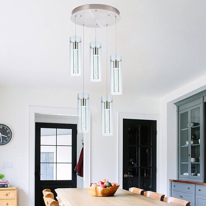 Pendant Lights Kitchen Island Kitchen Lights Modern Bubble Pendant Ceiling Light Fixture for, Dining Room, and Restaurant - 40W Integrated LED Hanging Light Dimmable. (5-Light)…