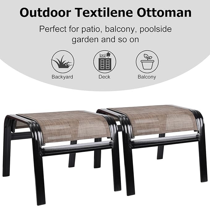 Patio Ottoman Outdoor Footstools Assembled Aluminum Footrest Small Seat for Balcony,Backyard 2 Pack Brown