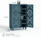 47" Tall Accent Cabinet with Doors and Shelves, Storage Cabinet with Solid Wood Legs for Living Room,Entryway,Dining Room,Bedroom,Blue