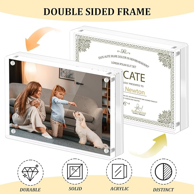 Magnetic Double Sided Clear Acrylic Photo Frame, 8 x 10 Inches，30 MM Thick for Desktop Display