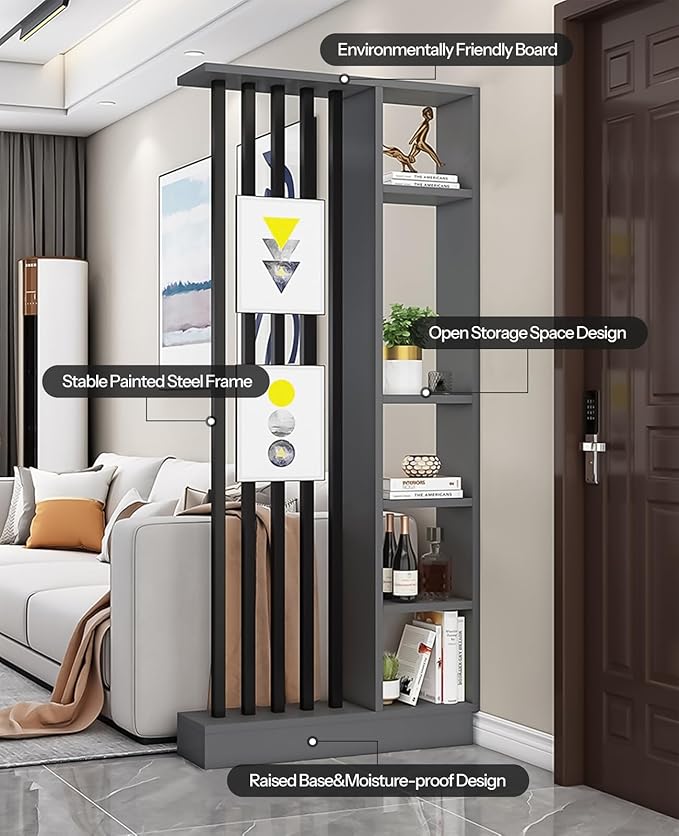 Wall Room Divider, Storage Cabinet Storage Display with Shelves, Modern Freestanding Wood Room Divider Screen, Wall Privacy Screens for Home Decorative (Grey,35.4" L x 9.5" W x 79.5" H)