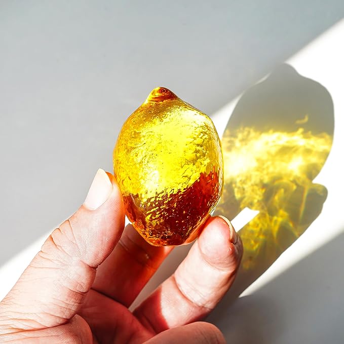 Glass Lemon Figurine Collectibles Glass Fruits Decoration for Home Kitchen Office Table Centerpiece Lemon Ornament Decoration