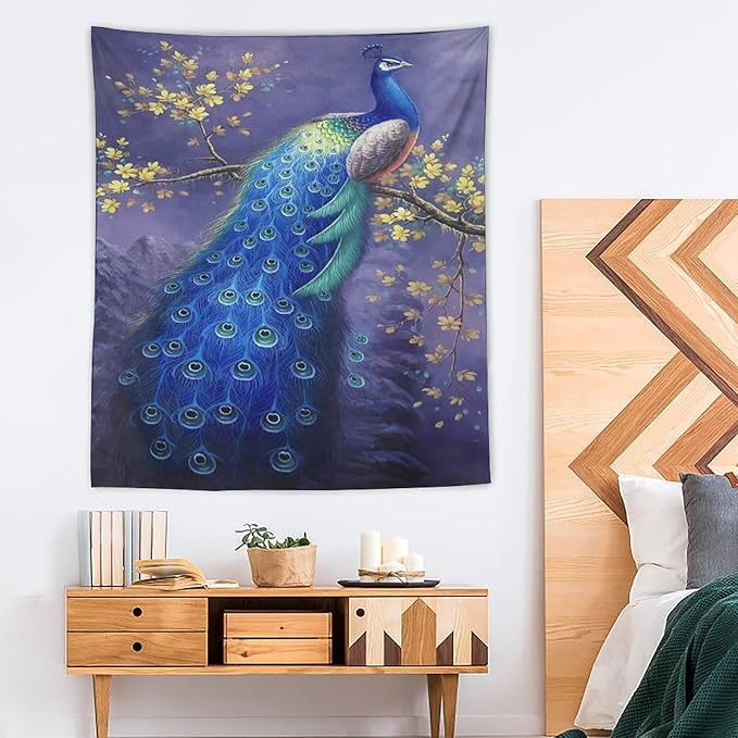 yowecso Peacock Tapestry Wall Hanging for Bedroom, Living Room - Purple Peacock Bird Tapestry - Aesthetic Wall Decor - 50"x60"