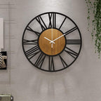 1st owned Wall Clocks for Living Room Decor,24" Vintage,Round Silent Non Ticking,Black Metal,Modern Wood Clocks for Home Bedroom,Kitchen,Garden,Office,Cafe,Modern Wall Decoration -Roman Numerals
