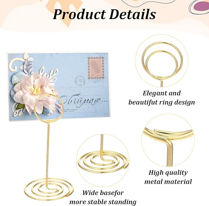 36 Pack Table Number Holder, 3 Sizes Wire Photo Holder Picture Name Menu Clips Memo Note Cards Stand for Wedding Reception Anniversary Birthday Centerpieces Office Memo Photo (Gold)