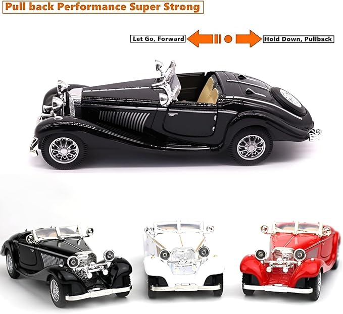 1:28 Scale Pullback Diecast Metal Antique Classic Model Cars Collectible Toy Gifts (Black,Length 6.5in/16.8cm)