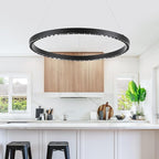 Black Modern LED Chandelier 1-Ring Circular Pendant Light 6000K 36W Dimmable Hanging Light Fixtures for Dining Room Kitchen Island Bedroom Living Room Foyer Stairway