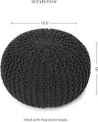 REDEARTH Round Pouf Foot Stool Ottoman - Cotton Hand Knitted Dori Pouffe - Cord Boho Home Décor - Stuffed Cable Poof for Living Room - Bedroom (19.5"x19.5"x14") - Dark Gray