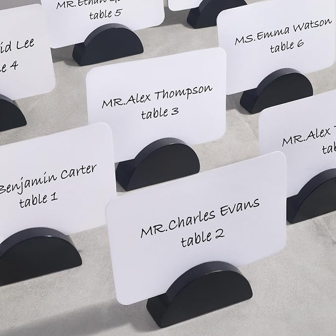 UNIQOOO 10 Set 2" Arch Black Birch Wood Stand with Cards |1.2mm Slot, for Name Cards, Place Card Holder, Photo Display Stand | for Event Decor, Retail Shop, Cafe Restaurant Menu, Business Card, Name Tag