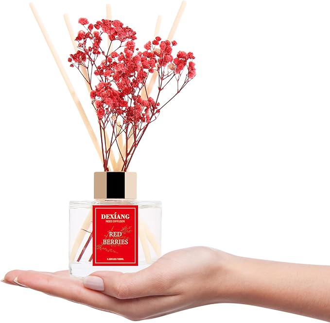 Reed Diffuser Set - 3.38 fl oz （100ml） Red Berries Home Fragrance Reed Diffuser for Bathroom Shelf Decor 6 Reed Stick